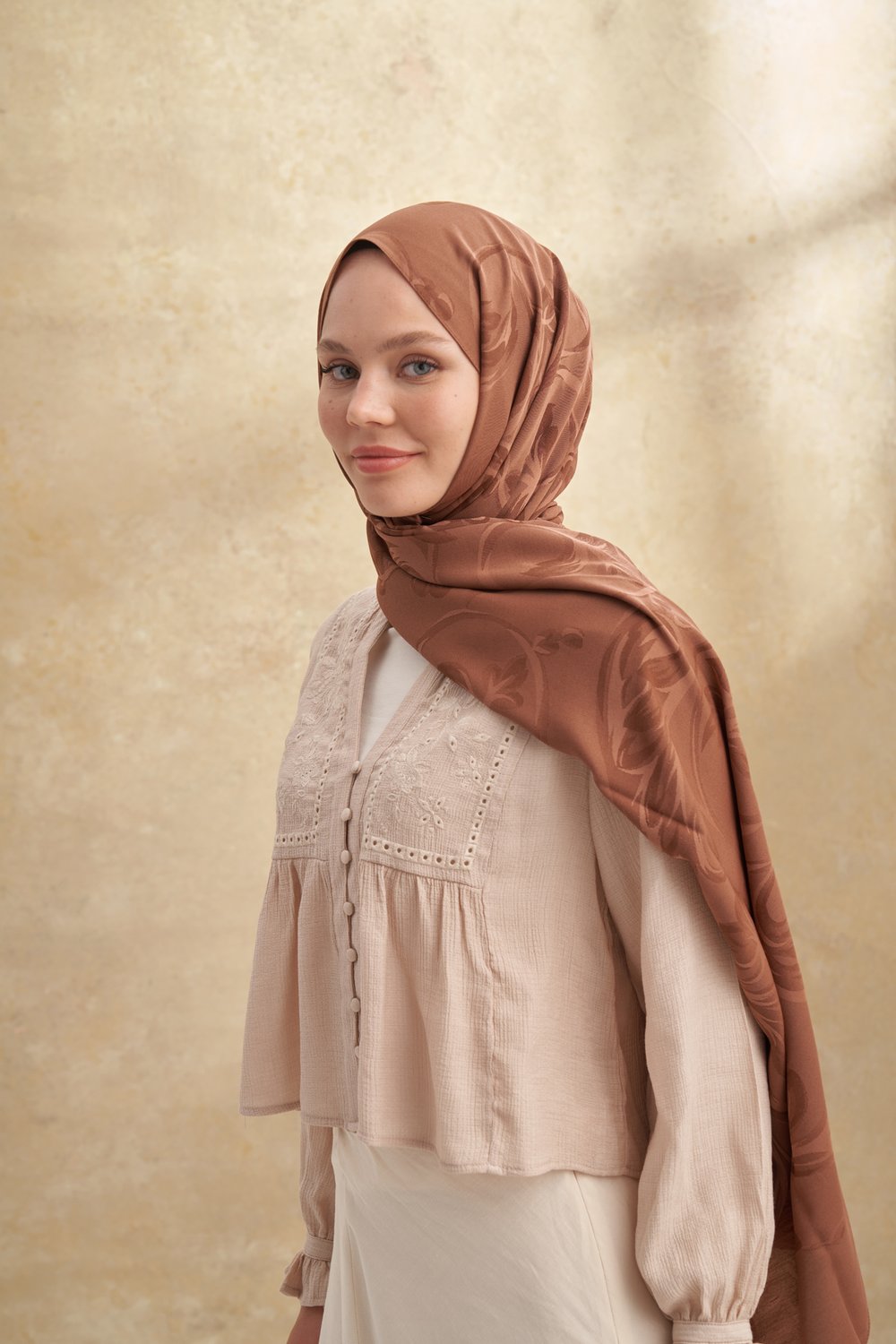 BAMBU BAROQ DESEN ŞAL - TOPRAK