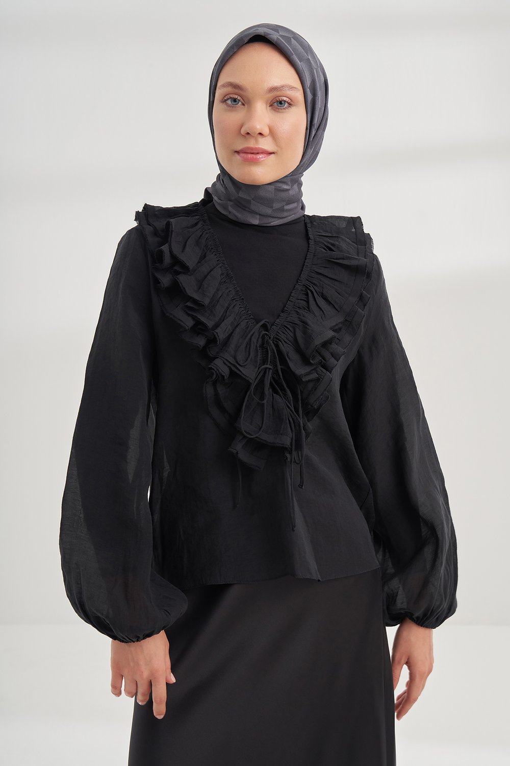 COTTON MONOGRAM GEOMETRİK DESEN EŞARP - FÜME