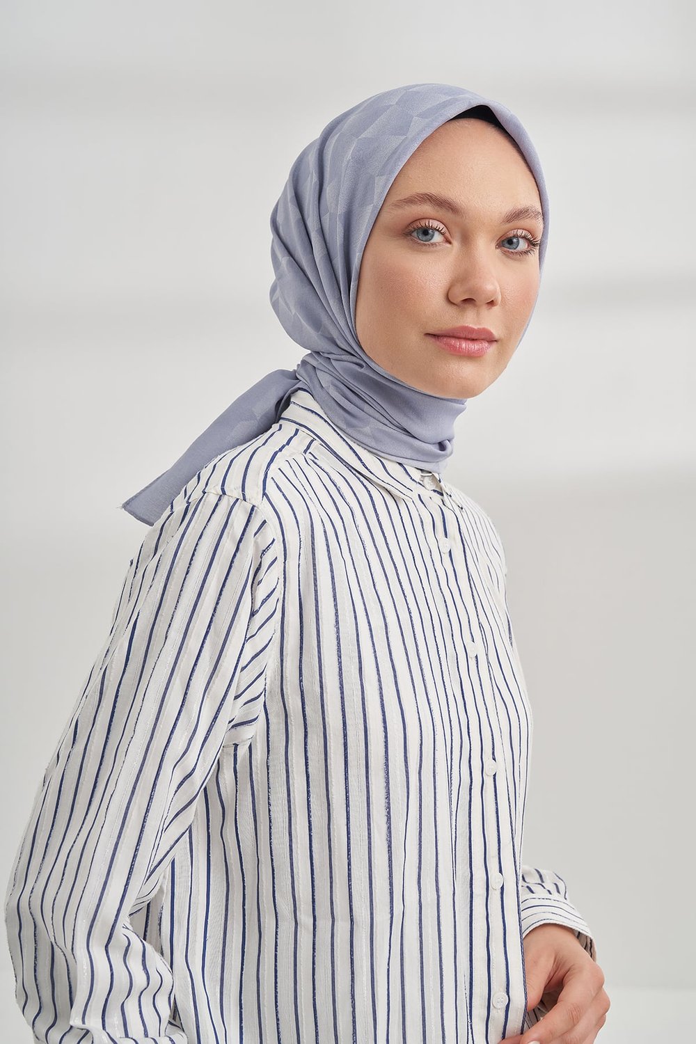 COTTON MONOGRAM GEOMETRİK DESEN EŞARP - GRİ