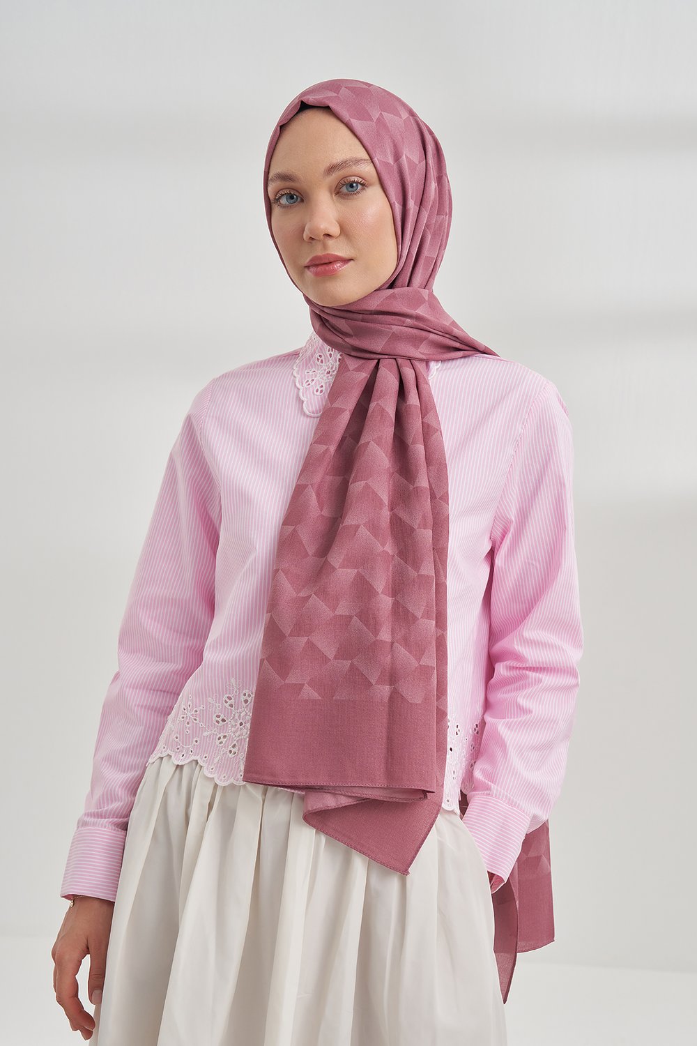COTTON MONOGRAM GEOMETRİK DESEN ŞAL - GÜL KURUSU