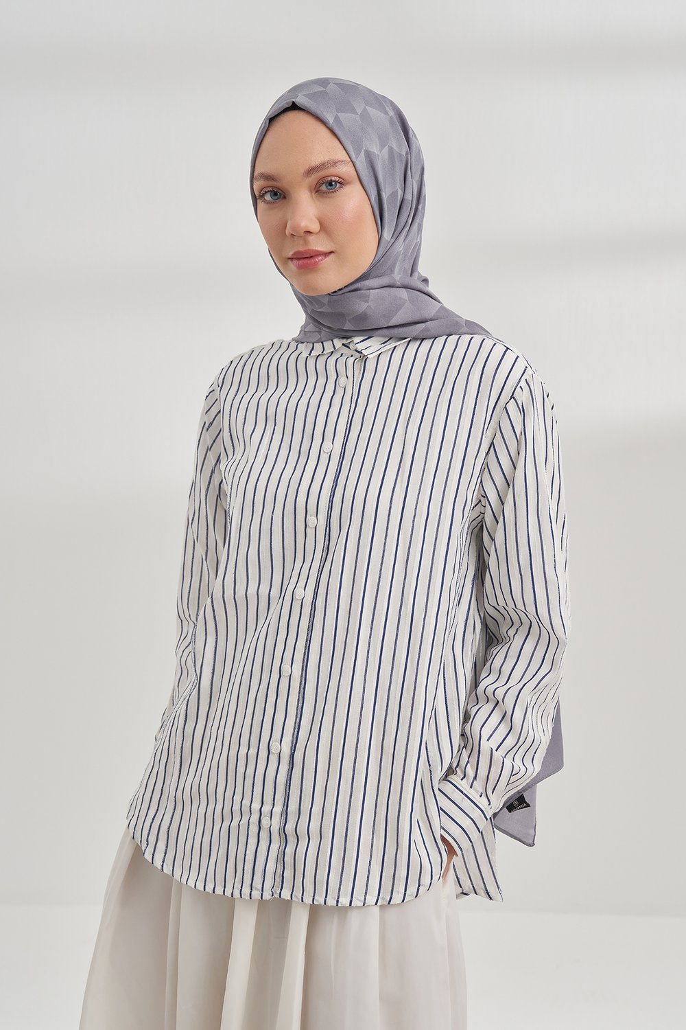 COTTON MONOGRAM GEOMETRİK DESEN ŞAL - KOYU GRİ
