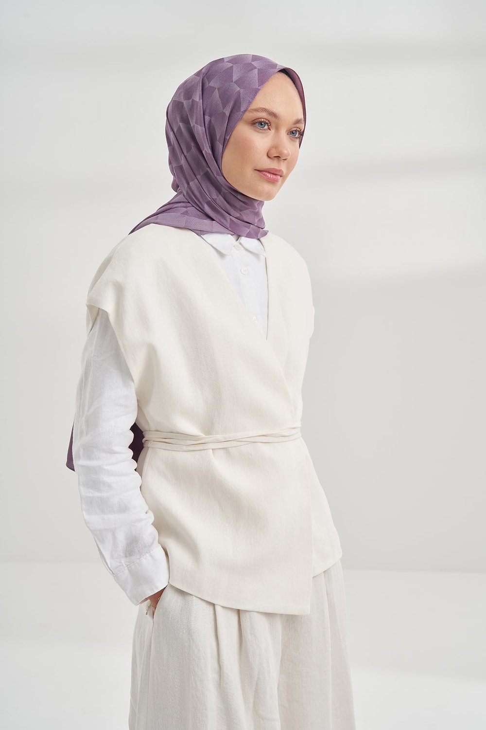 COTTON MONOGRAM GEOMETRİK DESEN ŞAL - LEYLAK