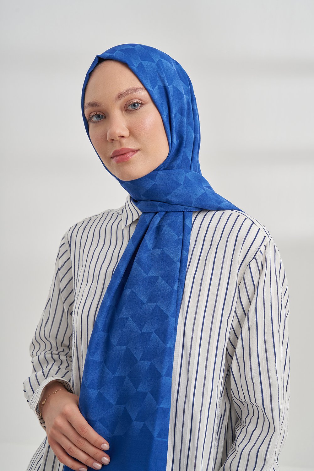 COTTON MONOGRAM GEOMETRİK DESEN ŞAL - SAKS