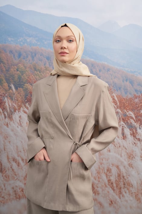 COTTON MONOGRAM ŞAL - AÇIK BEJ