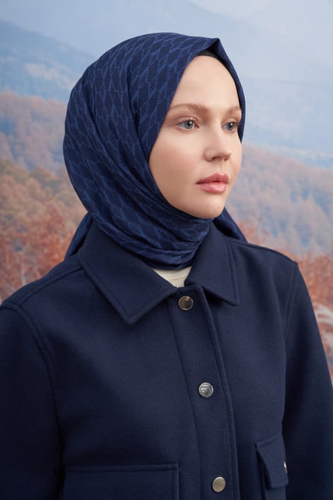 COTTON MONOGRAM ŞAL - LACİVERT