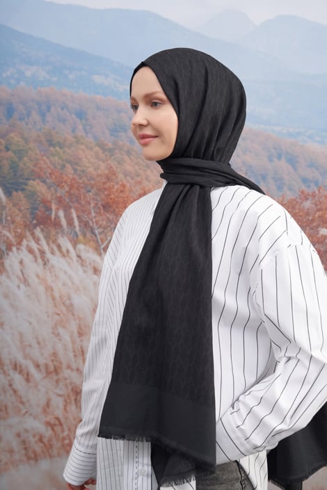COTTON MONOGRAM ŞAL - SİYAH