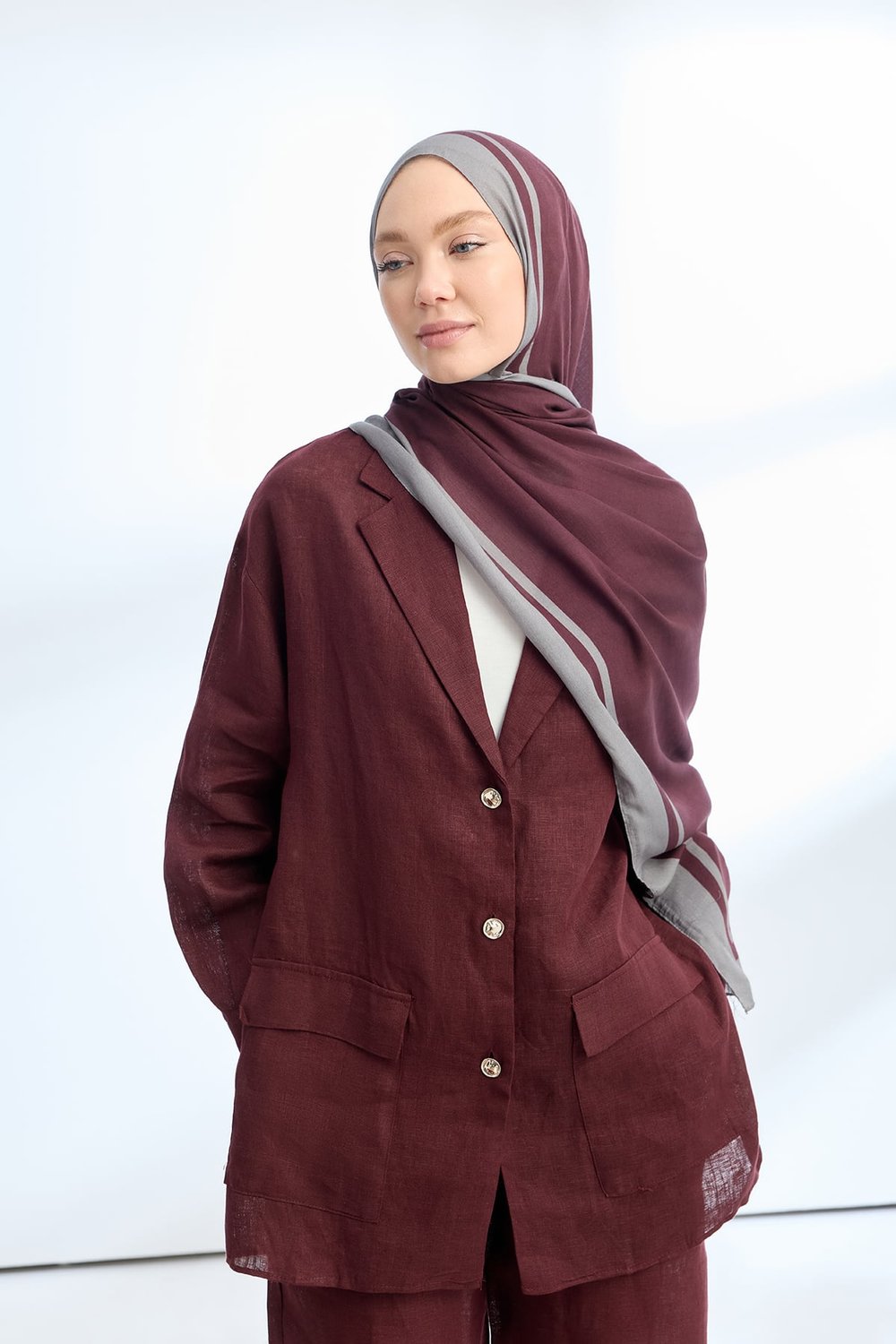 ELEGANT HARMONY FRAME DESEN ŞAL - BORDO - GRİ