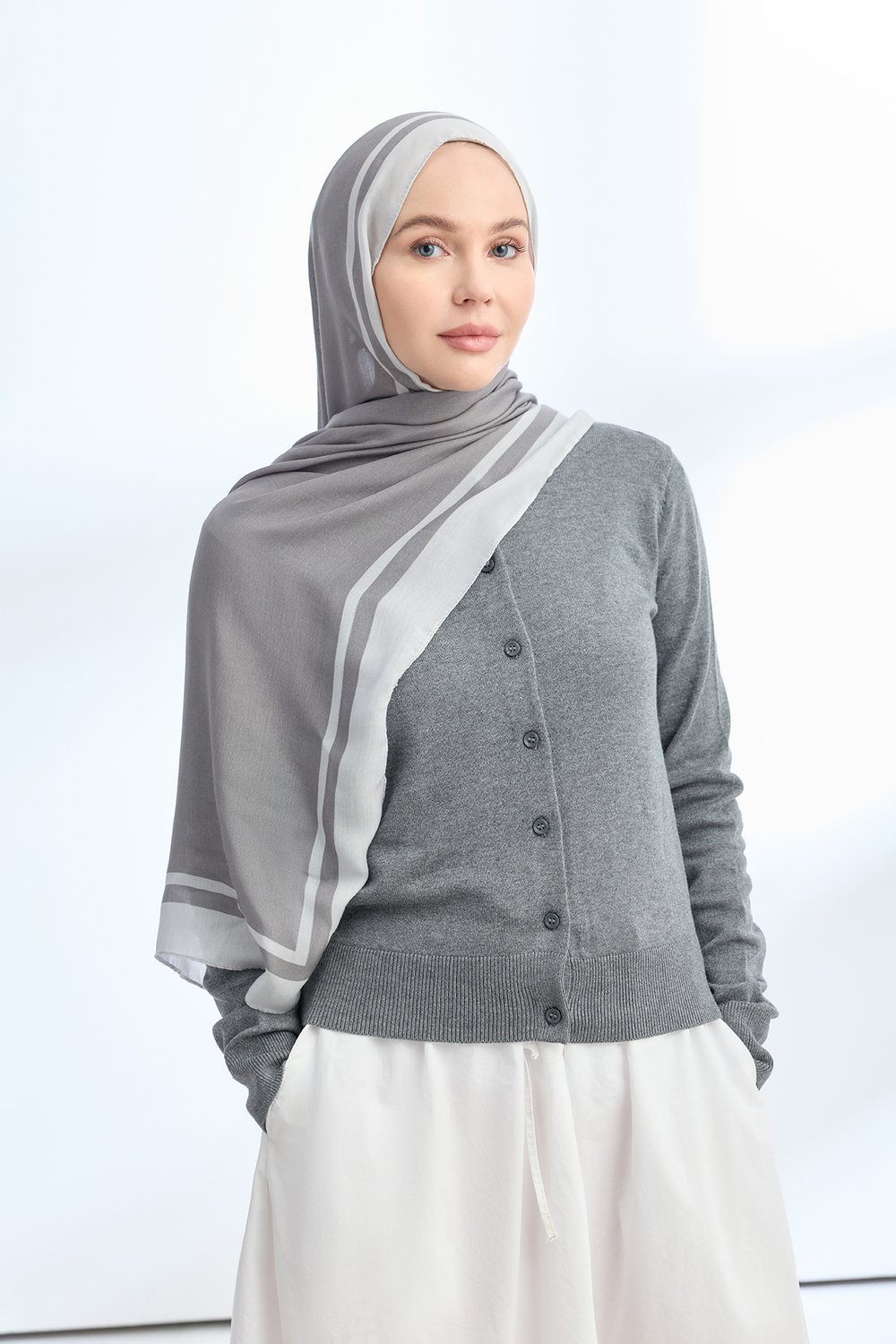 ELEGANT HARMONY FRAME DESEN ŞAL - GRİ - GÜMÜŞ