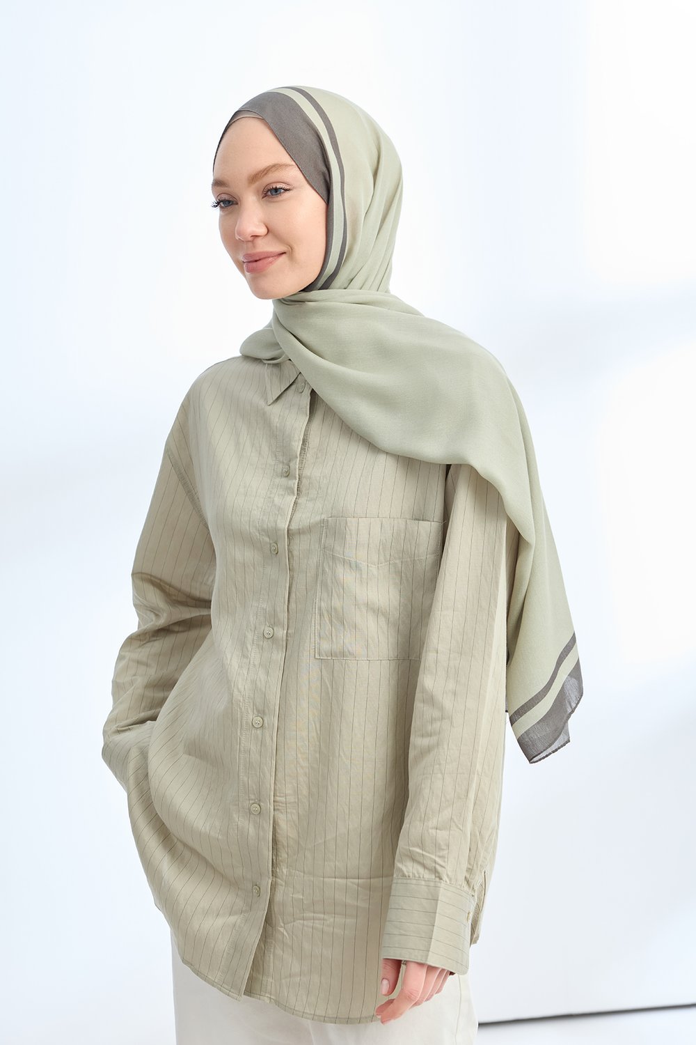 ELEGANT HARMONY FRAME DESEN ŞAL - KETEN - HAKİ