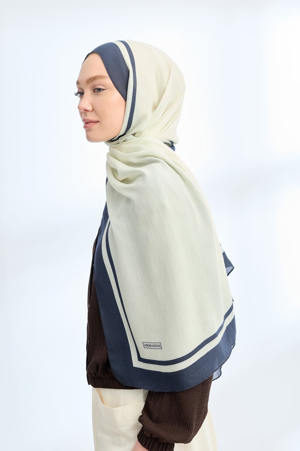 ELEGANT HARMONY FRAME DESEN ŞAL - KREM - LACİVERT