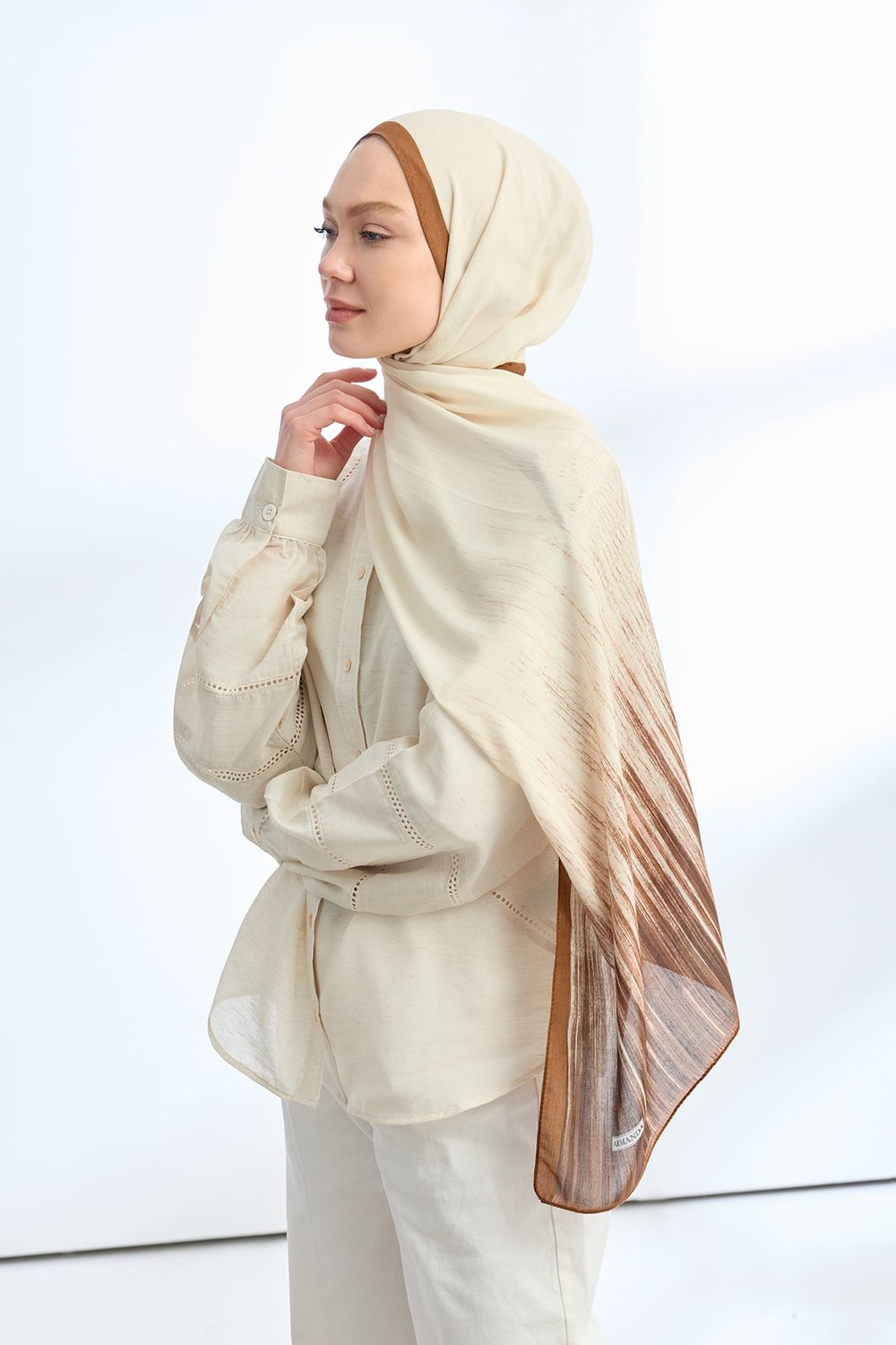 ELEGANT HARMONY LINORA DESEN ŞAL  - AÇIK KAHVE