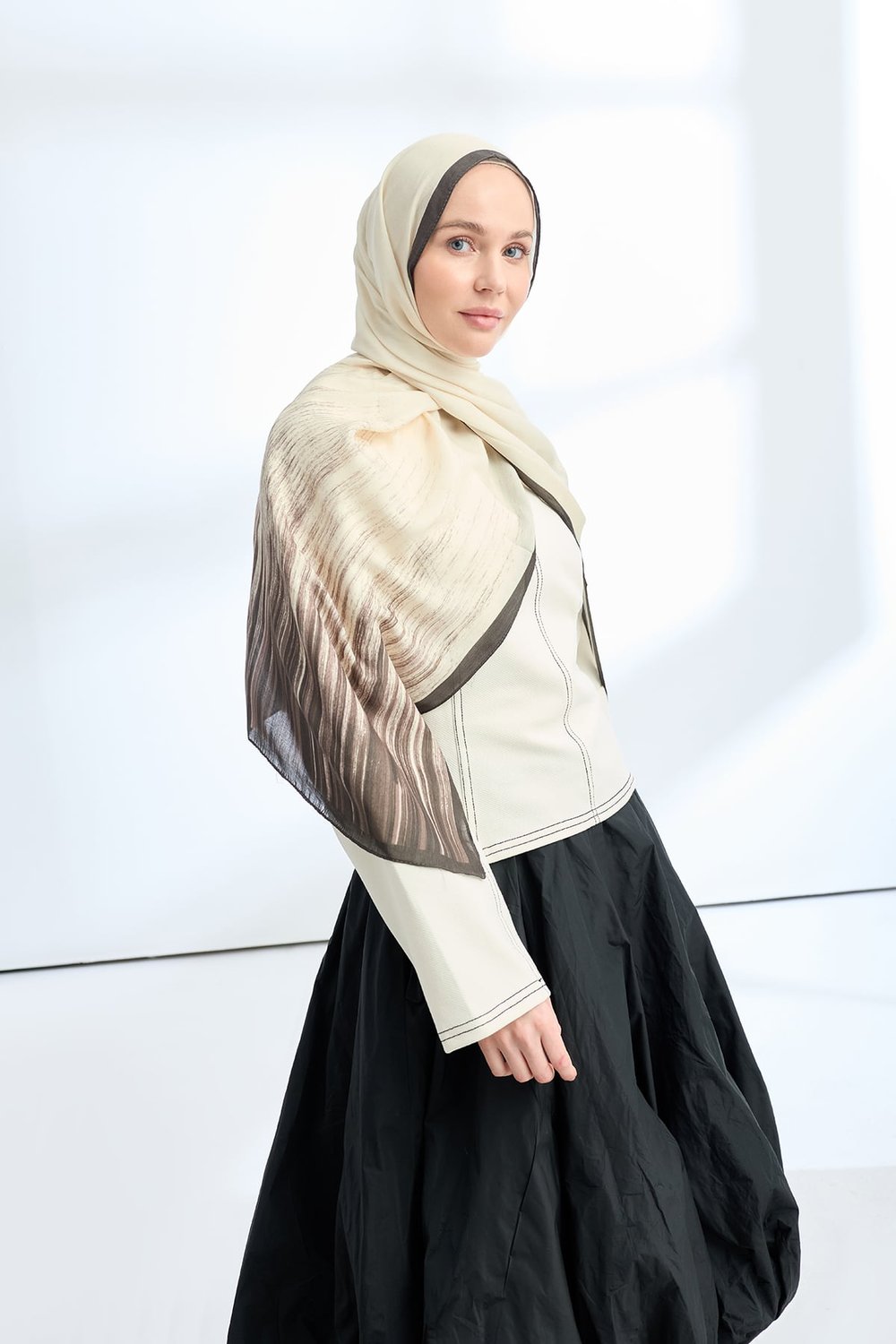 ELEGANT HARMONY LINORA DESEN ŞAL  - SİYAH - VİZON