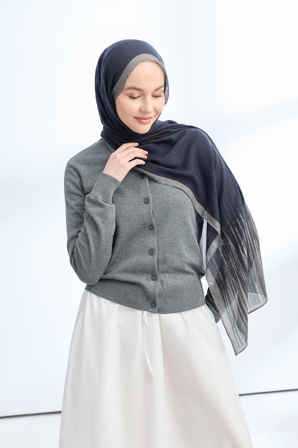 ELEGANT HARMONY LINORA DESEN ŞAL  - SİYAH - FÜME