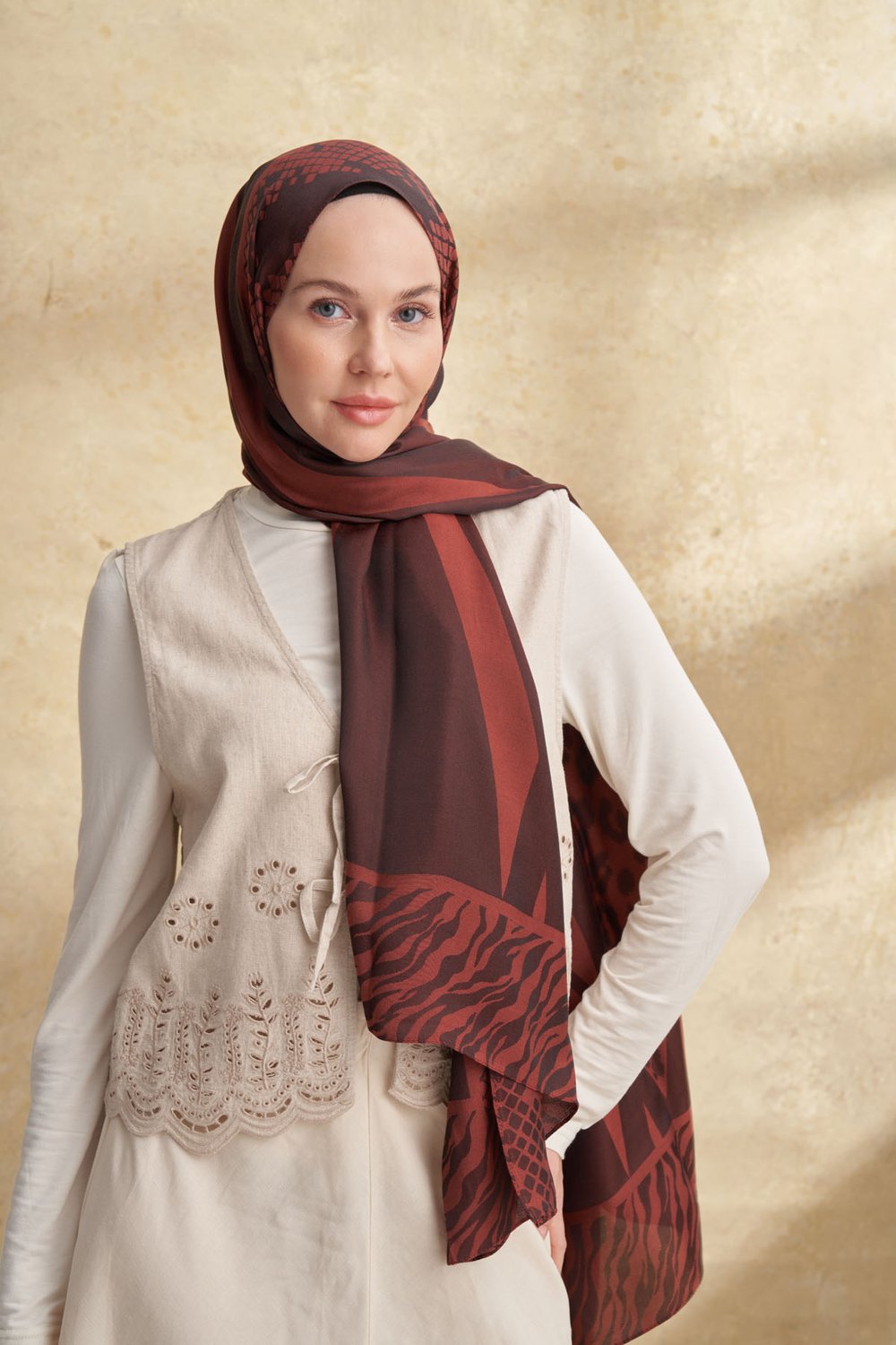 FIORI JAKAR LEOPAR MIX DESEN ŞAL - KAHVE