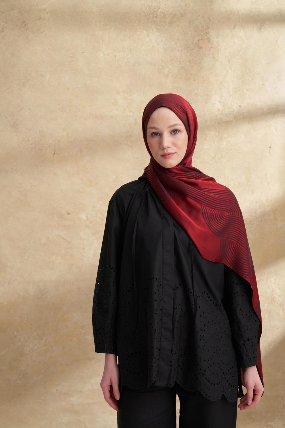 FIORI JAKAR LINE DESEN ŞAL - BORDO