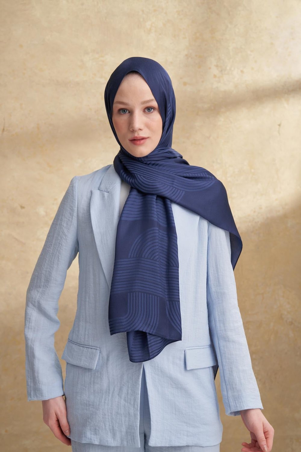FIORI JAKAR LINE DESEN ŞAL - LACİVERT
