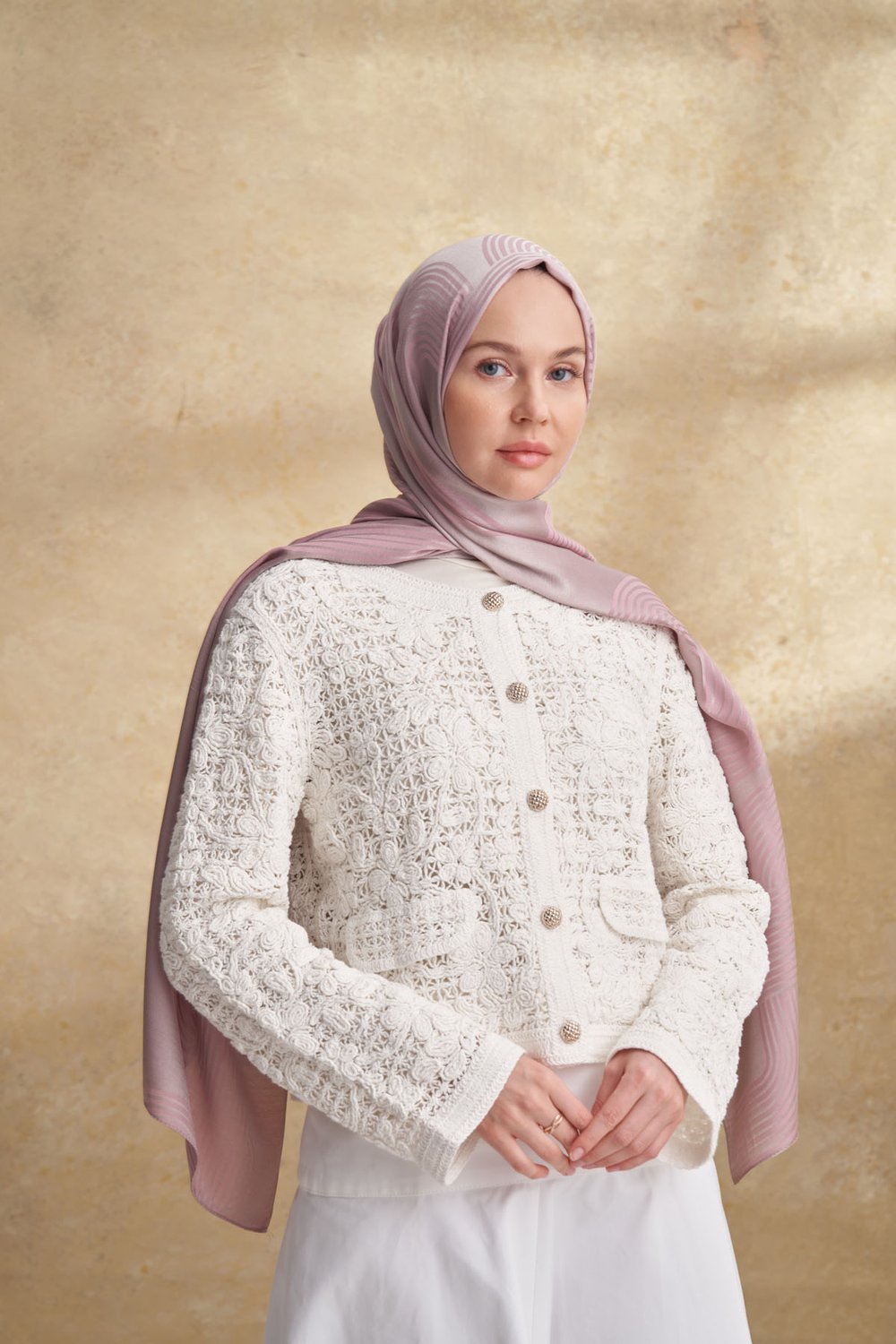 FIORI JAKAR LINE DESEN ŞAL -  PUDRA