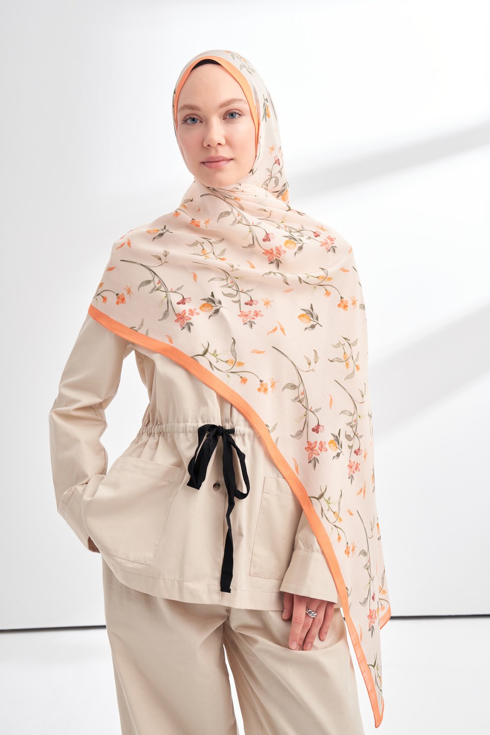 FLORAL ARCHIVE MIRELLE DESEN ŞAL - ORANGE - KREM