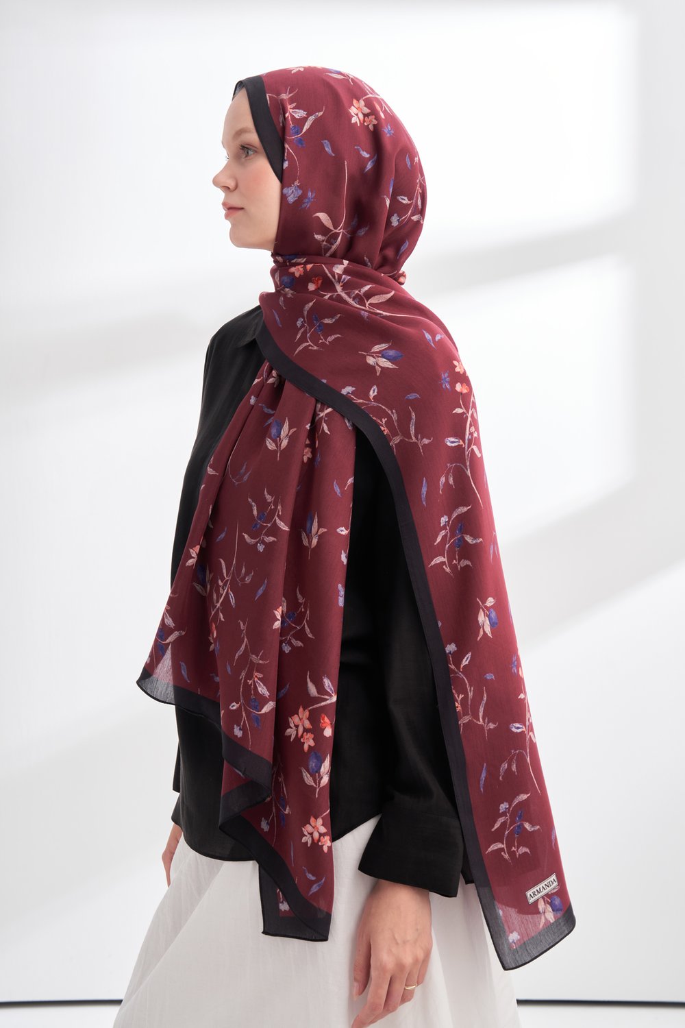 FLORAL ARCHIVE MIRELLE DESEN ŞAL - SİYAH - MÜRDÜM