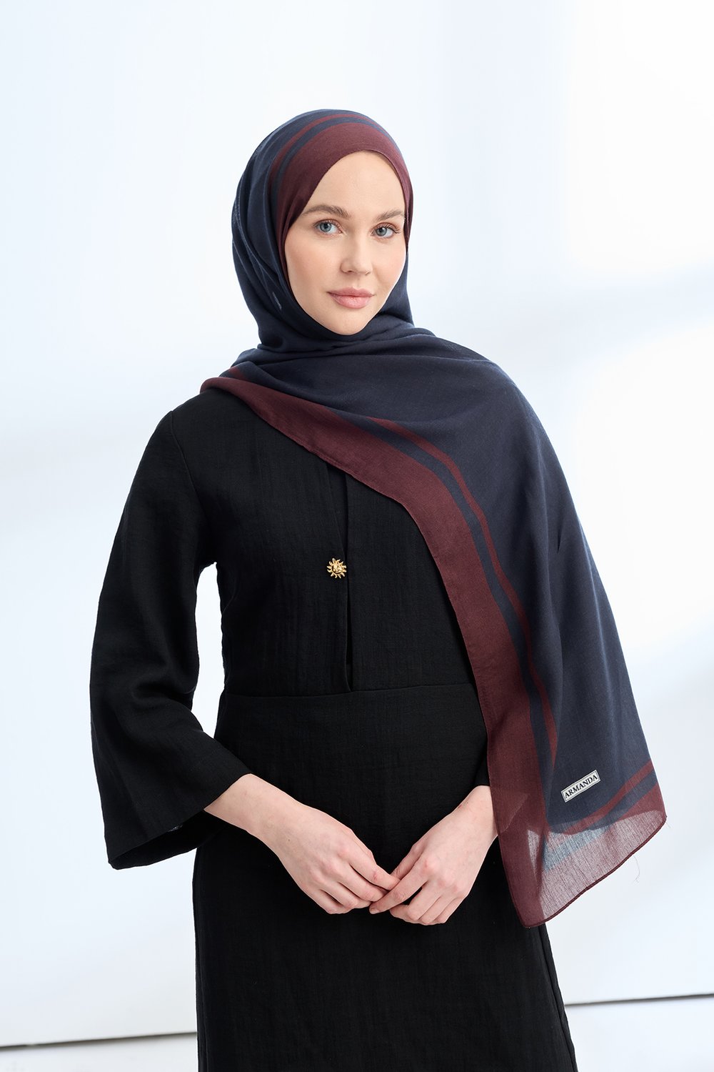 FRAME DESEN VİSKON TENCEL ŞAL -  SİYAH - BORDO