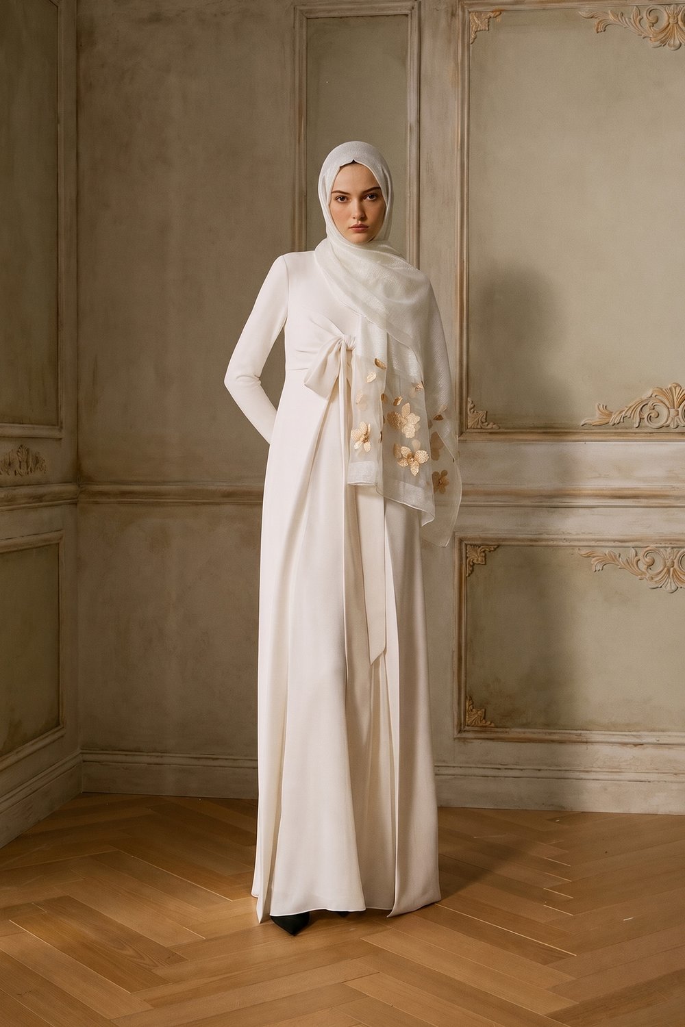 İPEKLİ BELLE DESEN ŞAL - BEYAZ