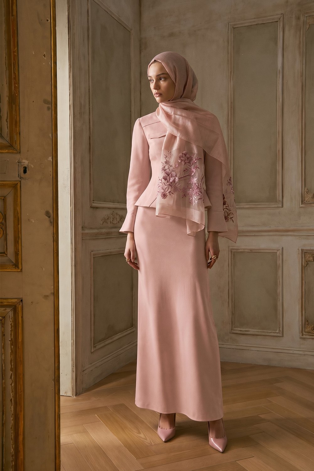 İPEKLİ COSMOS DESEN ŞAL - PEMBE