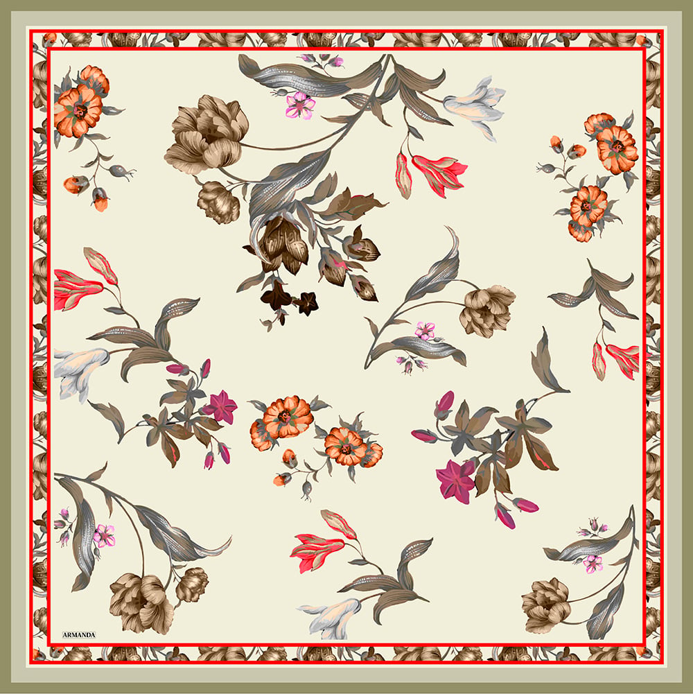 IRIS DESEN TWILL İPEK EŞARP - TAŞ-KİREMİT
