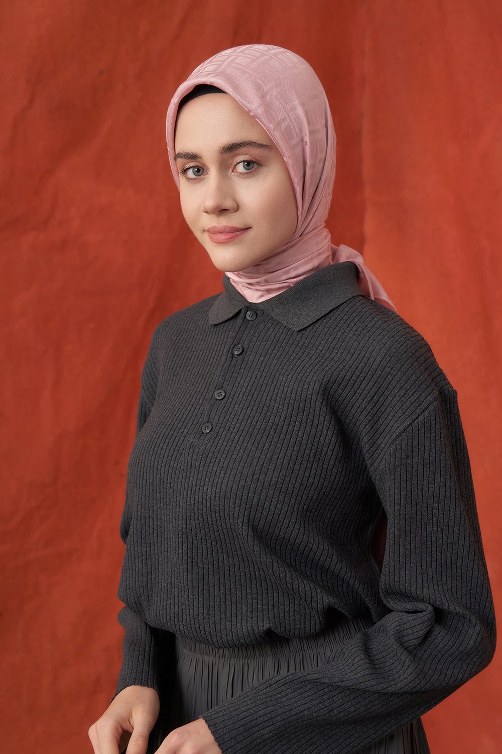 İTALYAN JAKAR GEOMETRİK DESEN EŞARP - PUDRA