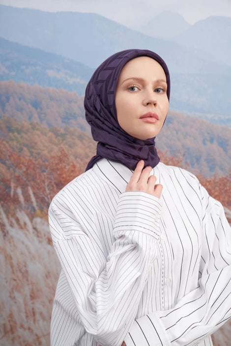İTALYAN JAKAR ZİGZAG DESEN EŞARP - MÜRDÜM