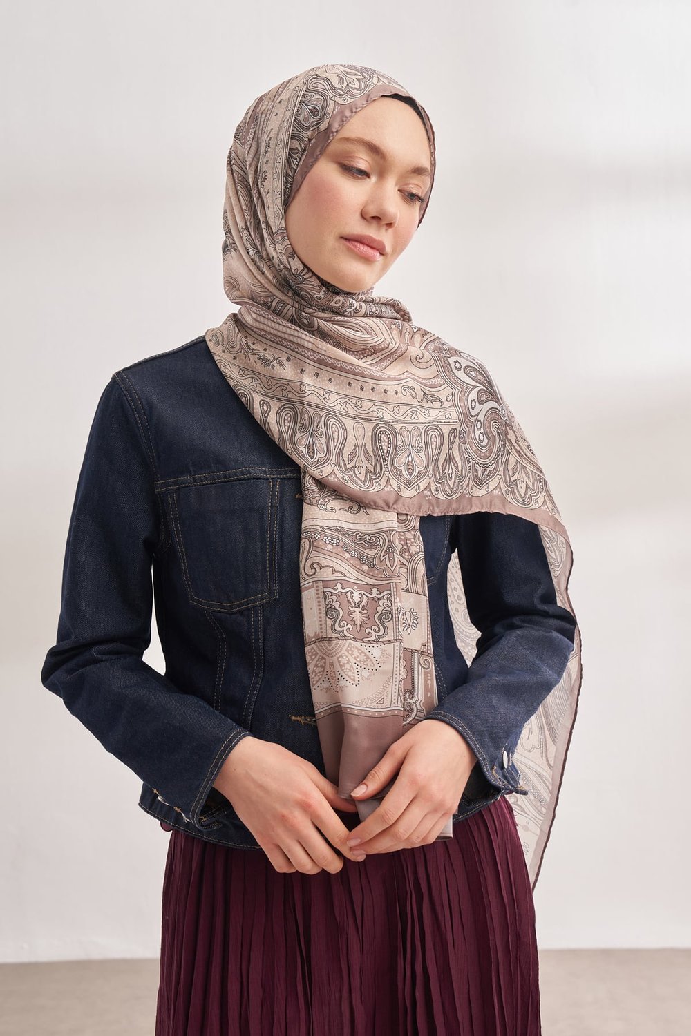 İTHAL VUAL BOHEMIAN DESEN ŞAL - AÇIK VİZON