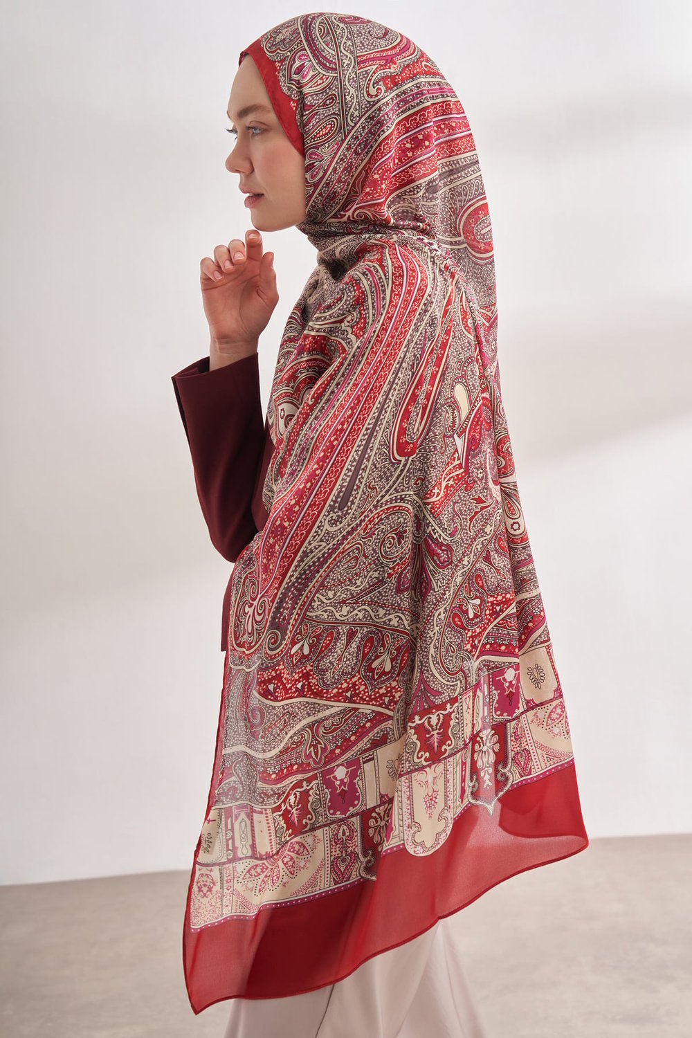 İTHAL VUAL BOHEMIAN DESEN ŞAL - BORDO