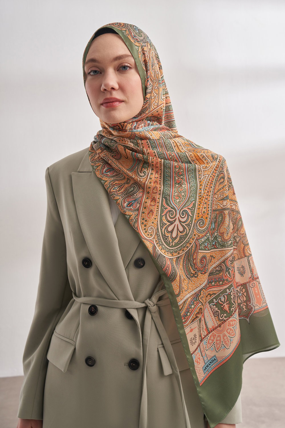 İTHAL VUAL BOHEMIAN DESEN ŞAL - HAKİ-DORE
