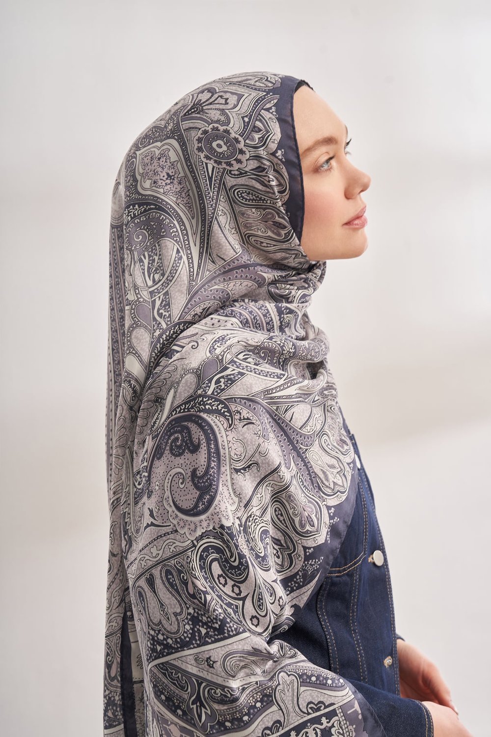İTHAL VUAL BOHEMIAN DESEN ŞAL - LACİVERT-KREM