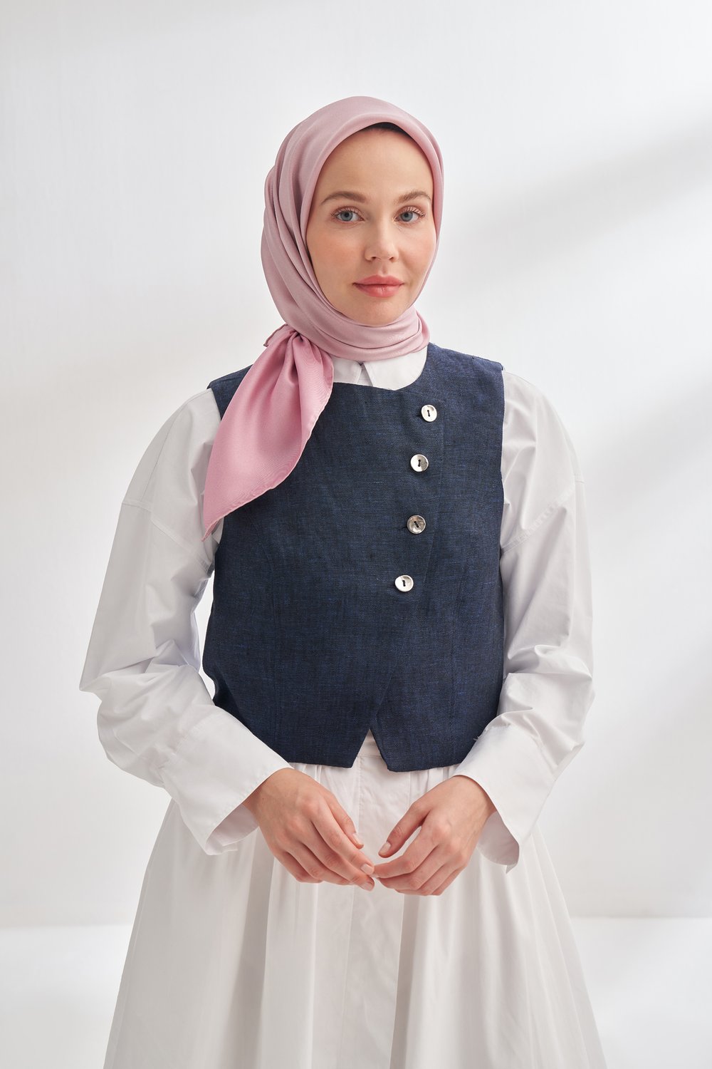 PREMIUM ÇİFT TARAFLI TWILL İPEK EŞARP - PUDRA - GÜLKURUSU