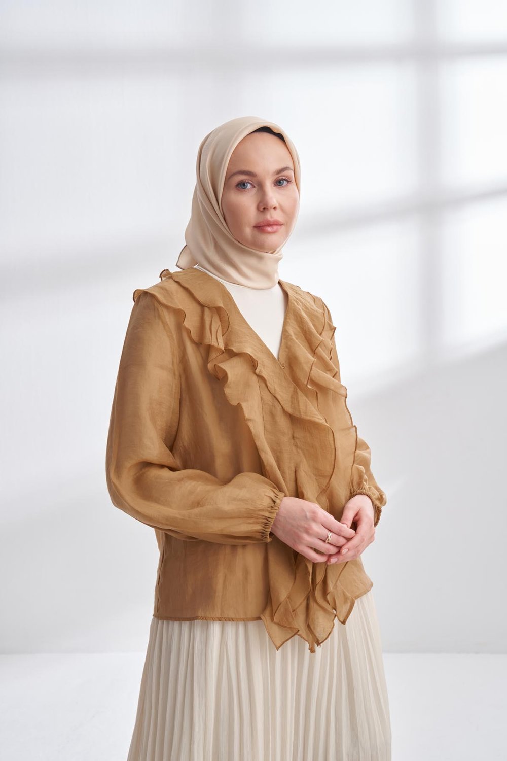 PREMIUM TWILL İPEK EŞARP - BEJ