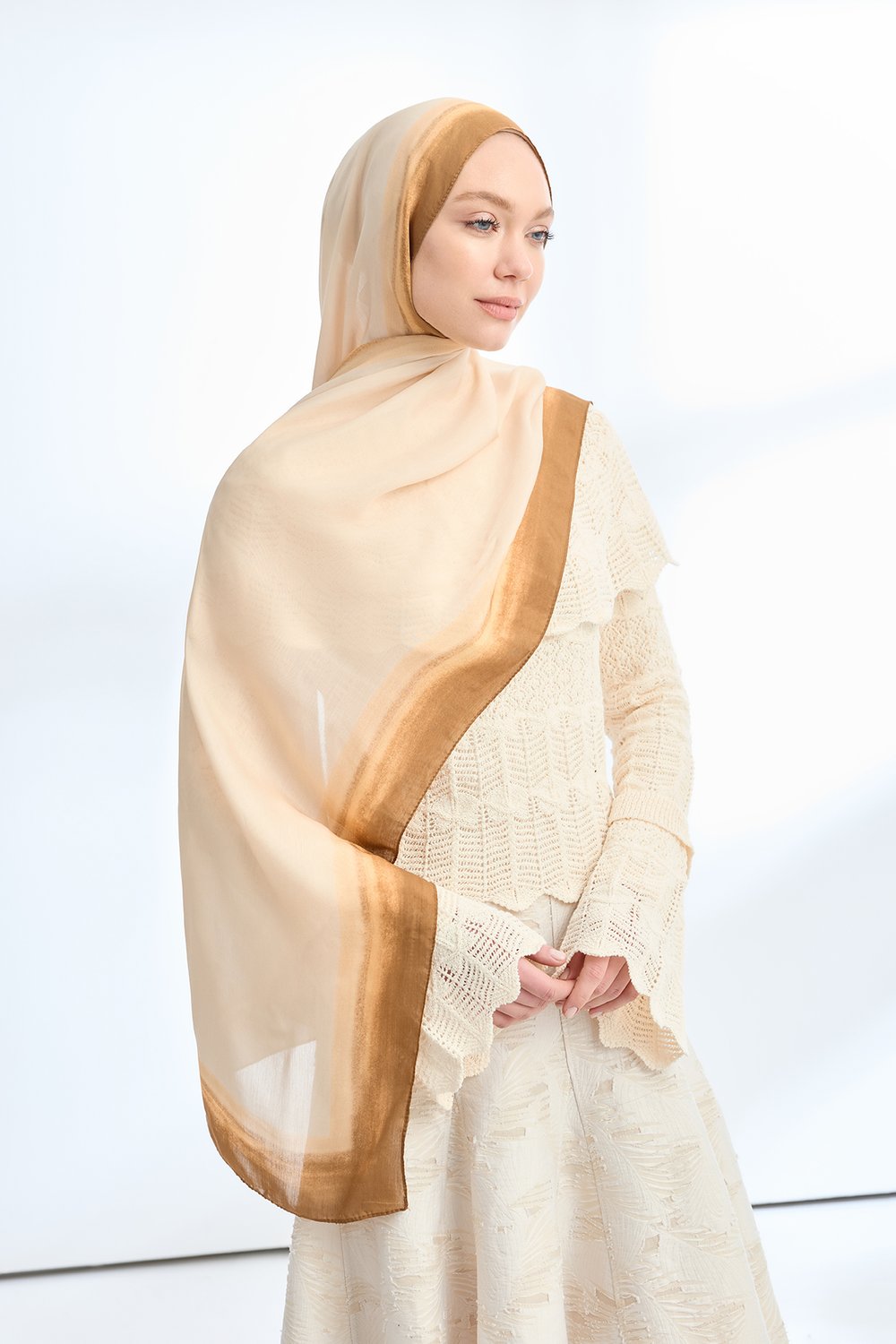 SOFT BLUSH FLOŞ VİSKON ŞAL - BEJ - YAĞ YEŞİLİ