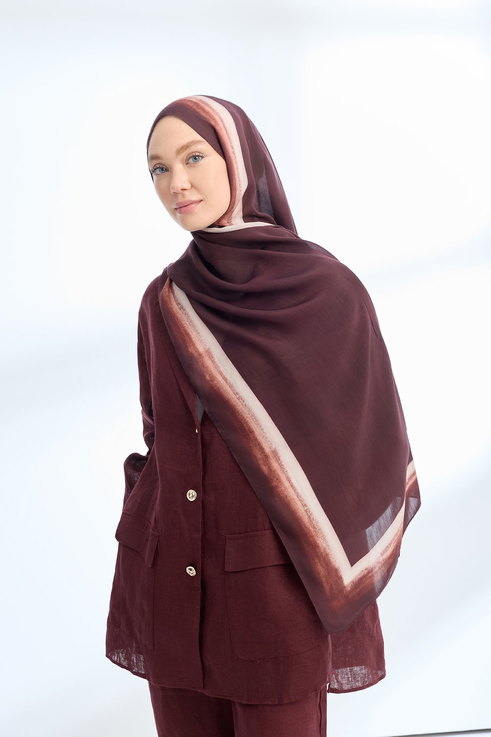 SOFT BLUSH FLOŞ VİSKON ŞAL - BURGUNDY