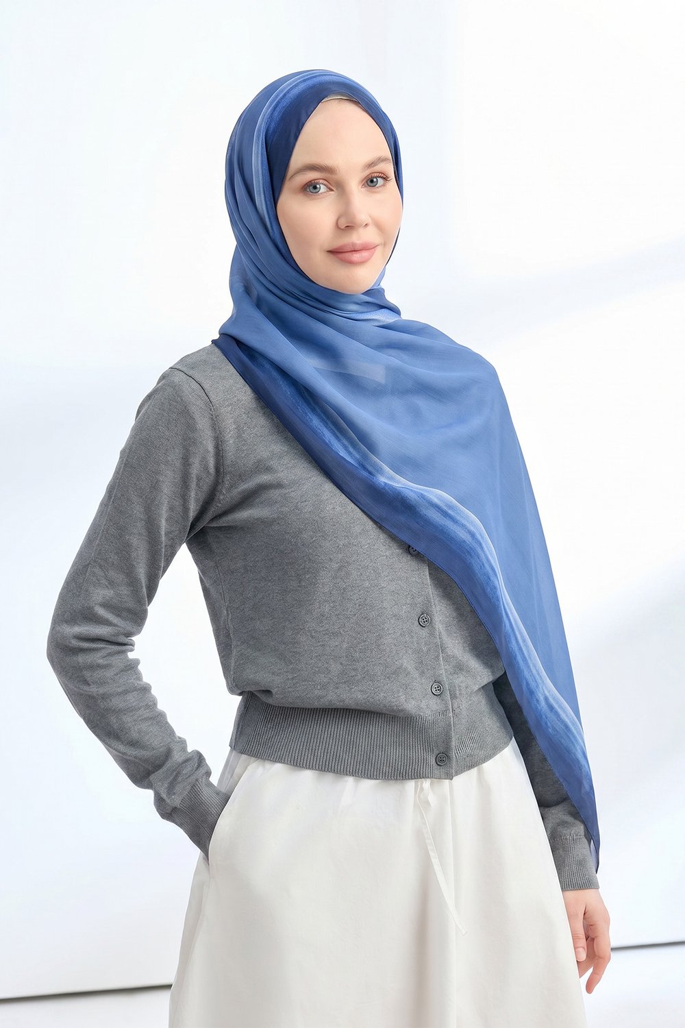 SOFT BLUSH FLOŞ VİSKON ŞAL - DENİM BLUE