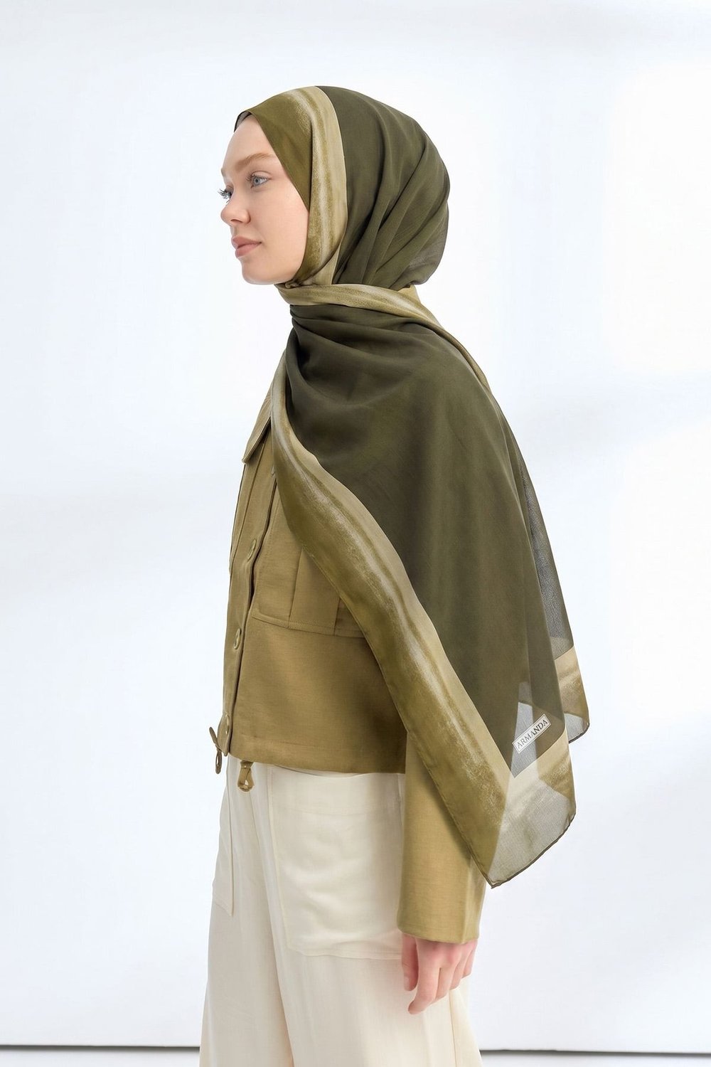 SOFT BLUSH FLOŞ VİSKON ŞAL - HAKİ