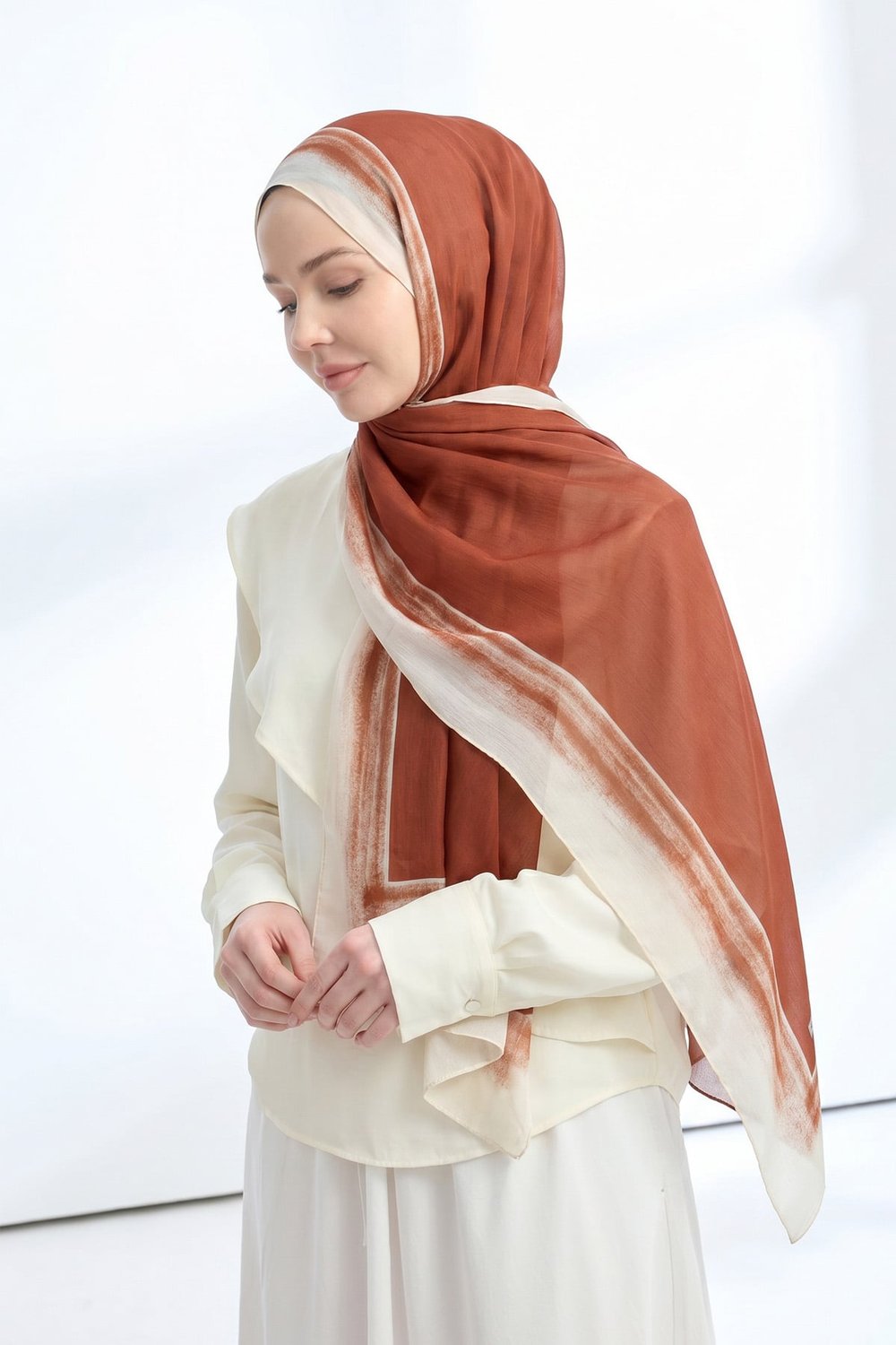 SOFT BLUSH FLOŞ VİSKON ŞAL - KİREMİT