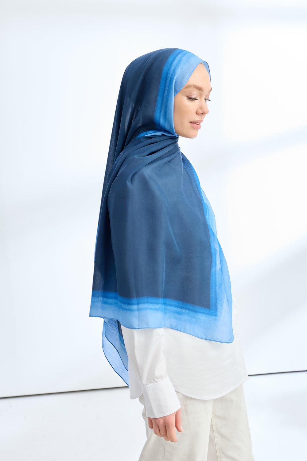SOFT BLUSH FLOŞ VİSKON ŞAL -LACİVERT - BEBE MAVİSİ