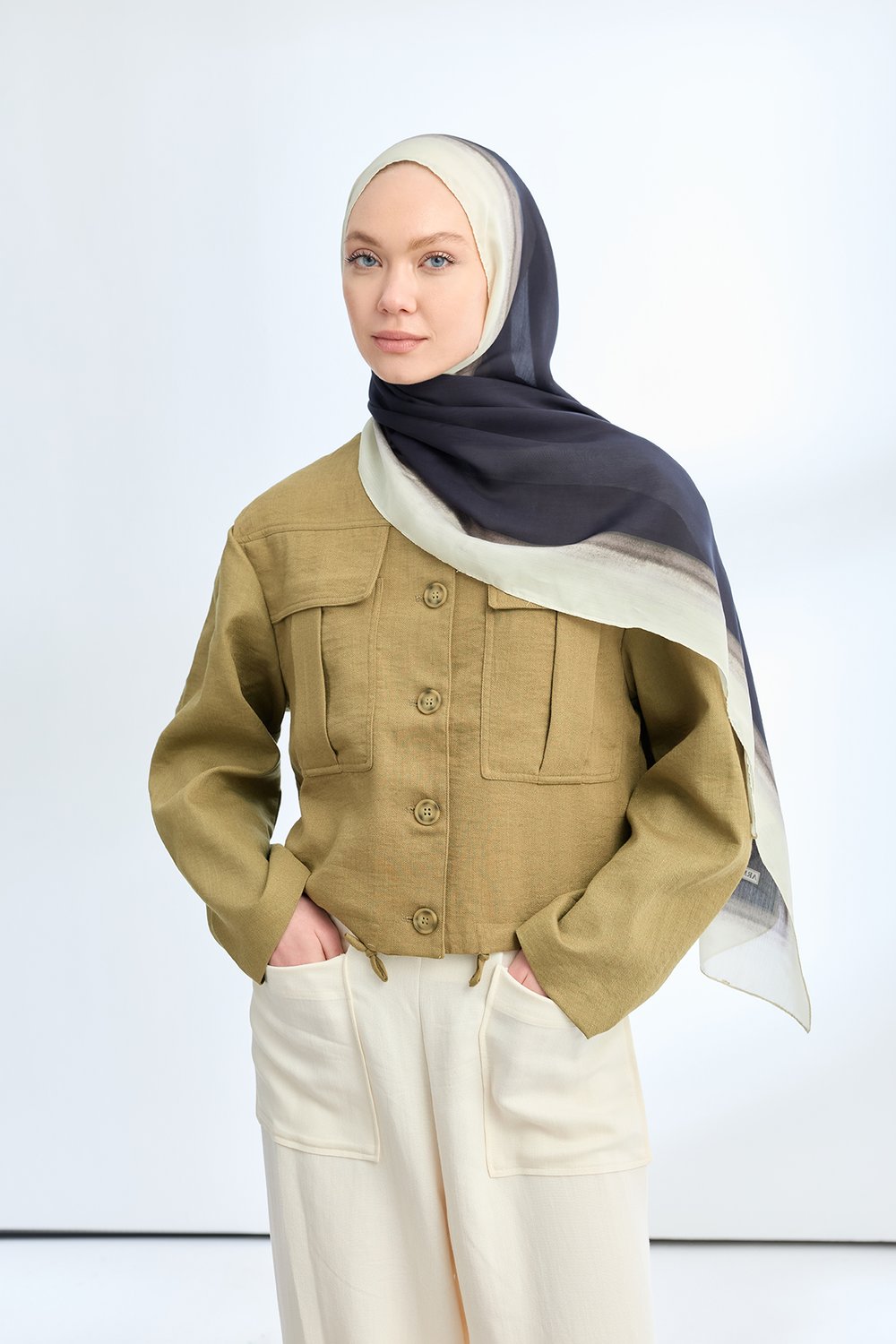 SOFT BLUSH FLOŞ VİSKON ŞAL - SİYAH - KREM