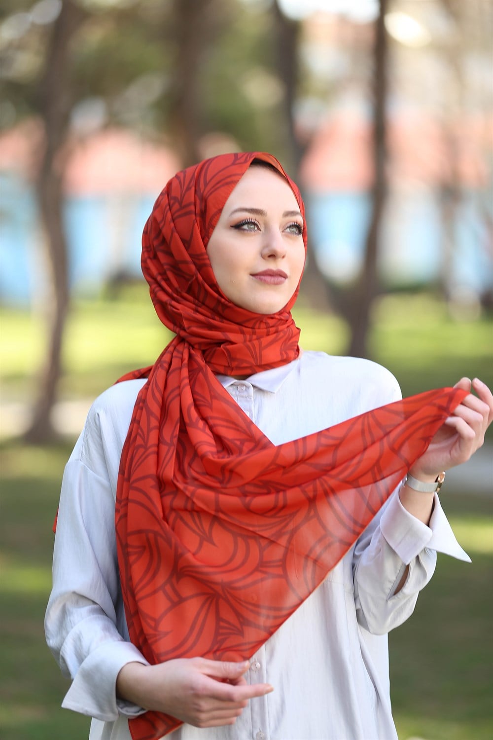 STELLA YAPRAK DESEN ŞAL KİREMİT
