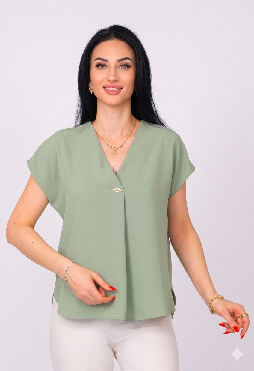 BluzAYHAN V Yaka Broşlu Düşük Kol Kadın BluzMarkasız5062281908