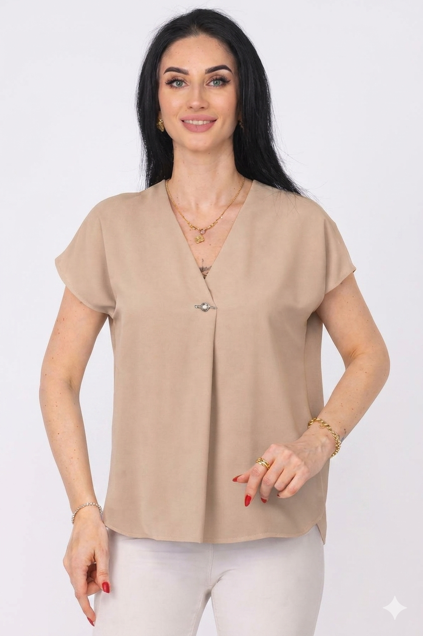 BluzAYHAN V Yaka Broşlu Düşük Kol Kadın BluzMarkasız5062281908