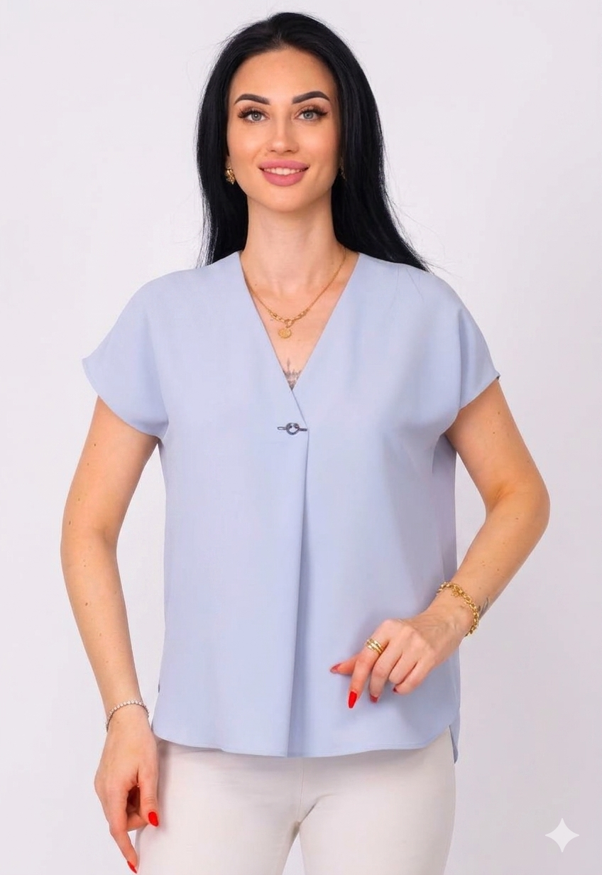 BluzAYHAN V Yaka Broşlu Düşük Kol Kadın BluzMarkasız5062281908