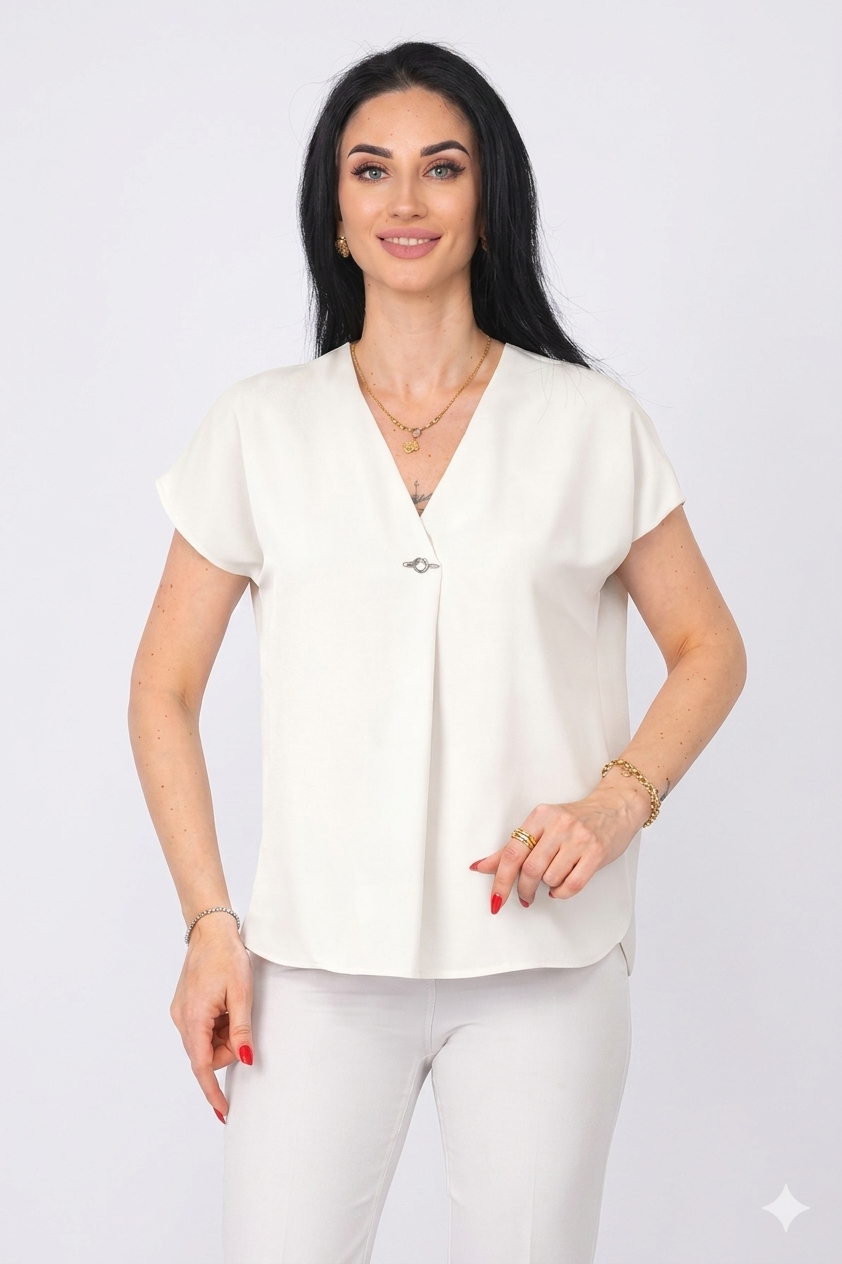 BluzAYHAN V Yaka Broşlu Düşük Kol Kadın BluzMarkasız5062281908