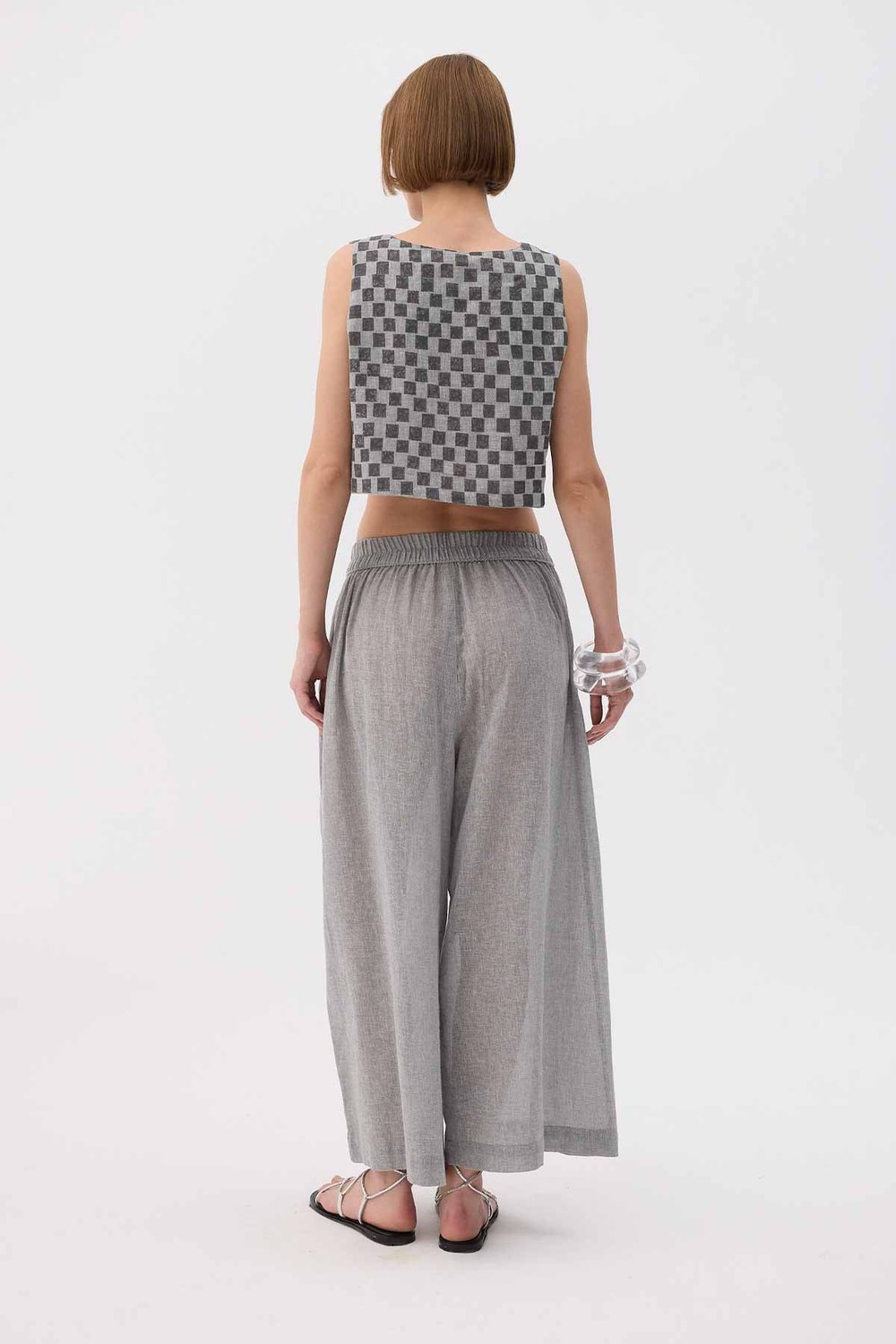 Dama Desenli Crop Bluz