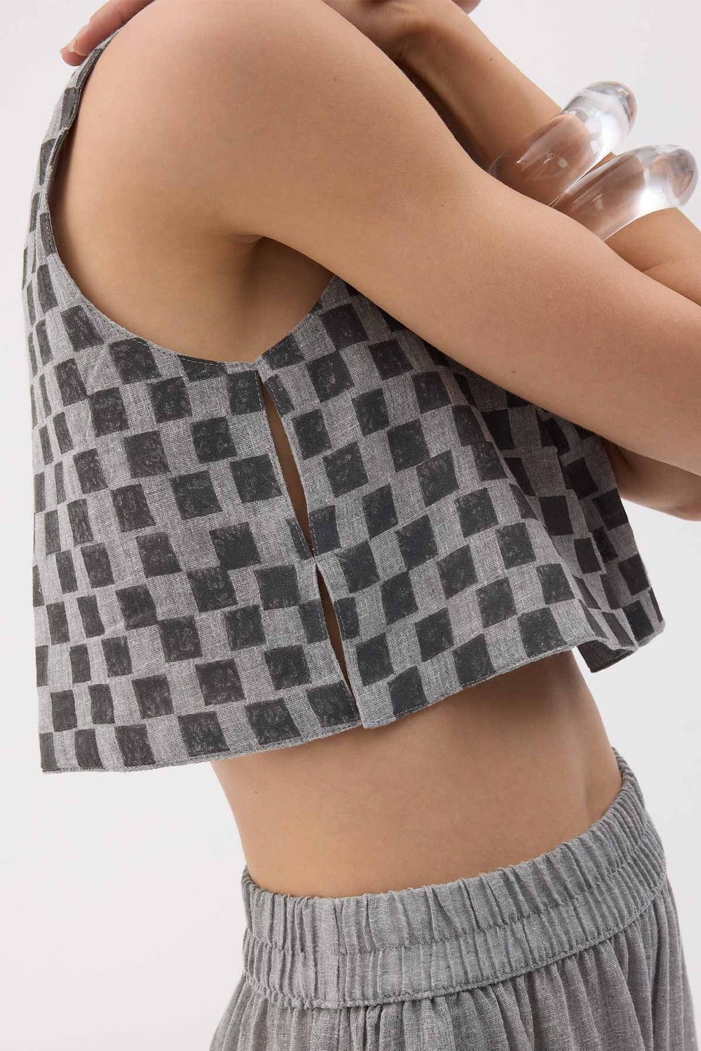 Dama Desenli Crop Bluz