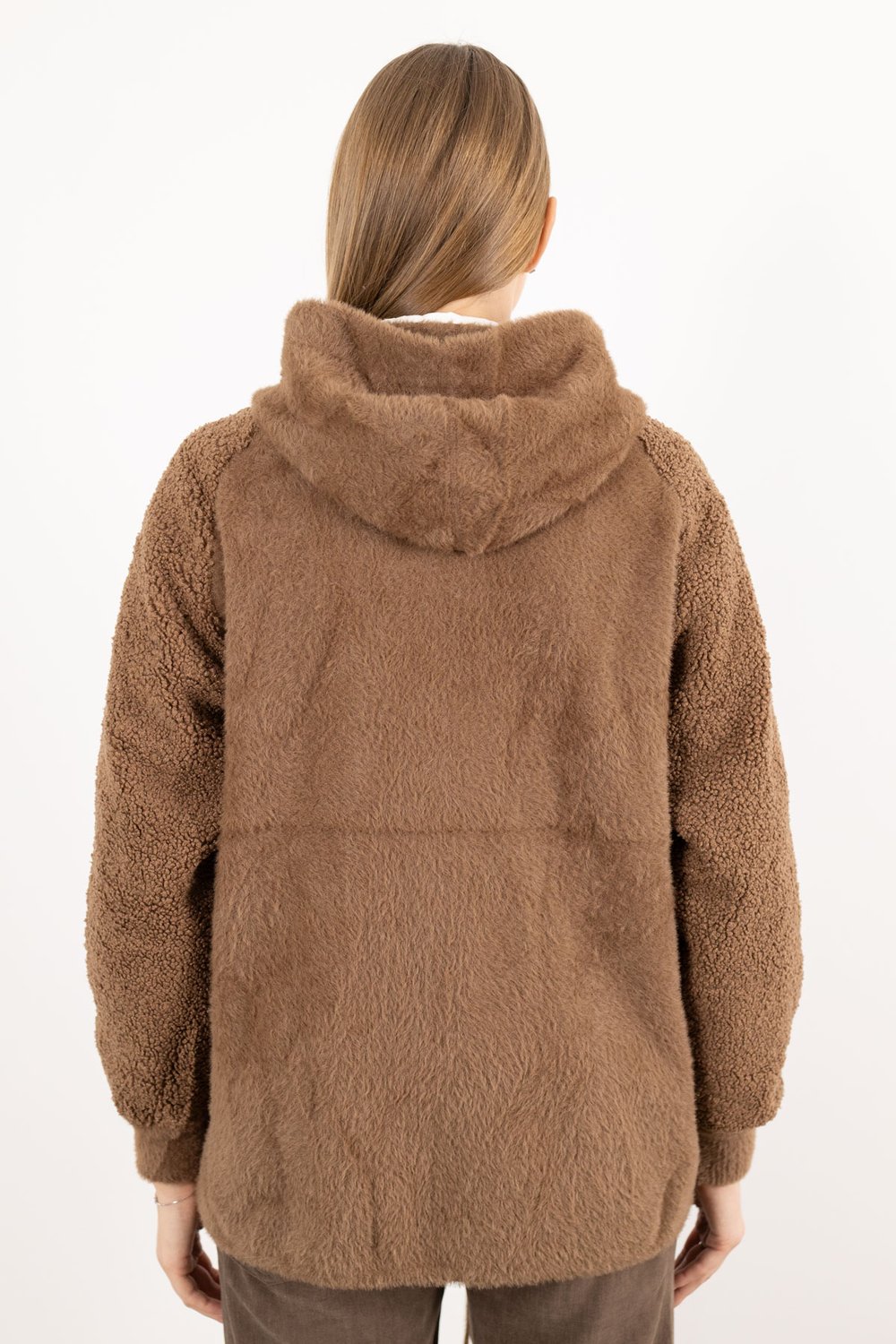 Kapüşonlu Peluş Mont
